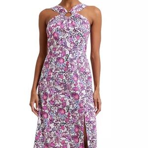 Floral Pink and White Midi Dress